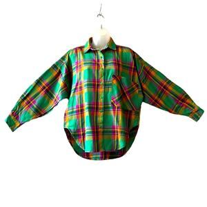 VINTAGE 1980’s Dead Stock Pinot Noìr Oversized Plaid Blouse Size Small